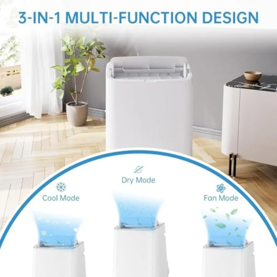 Portable air conditioner for rooms up to 750 sq.ft, white top cover, 14000 BTU, 4-in-1 cooling/dehumidifying/fan/sleep mode, qu