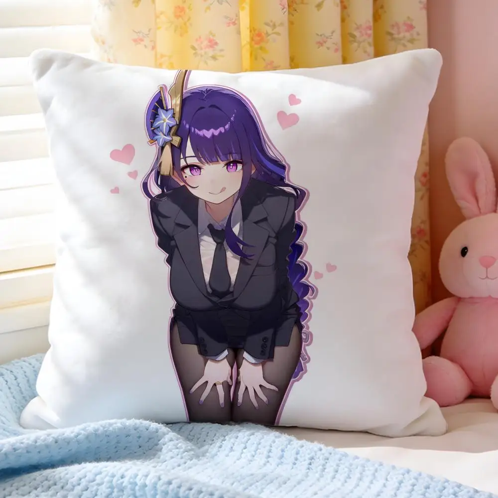 Sexy R-Raiden Shogun Genshin Pillow Case Soft Washable Short Plush Modern Decorative Cushion for Sofa Bed Office Car Living Room