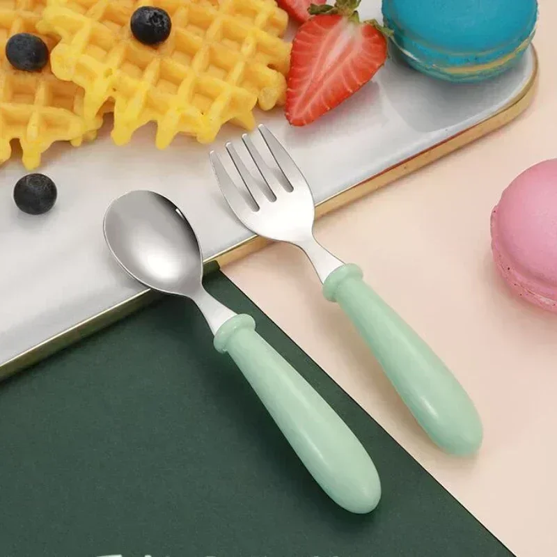 Baby Feeding Tableware Set Children Utensil Stainless Steel Infant Food Feeding Spoon Fork Toddler Dinnerware Cutlery Gadgets