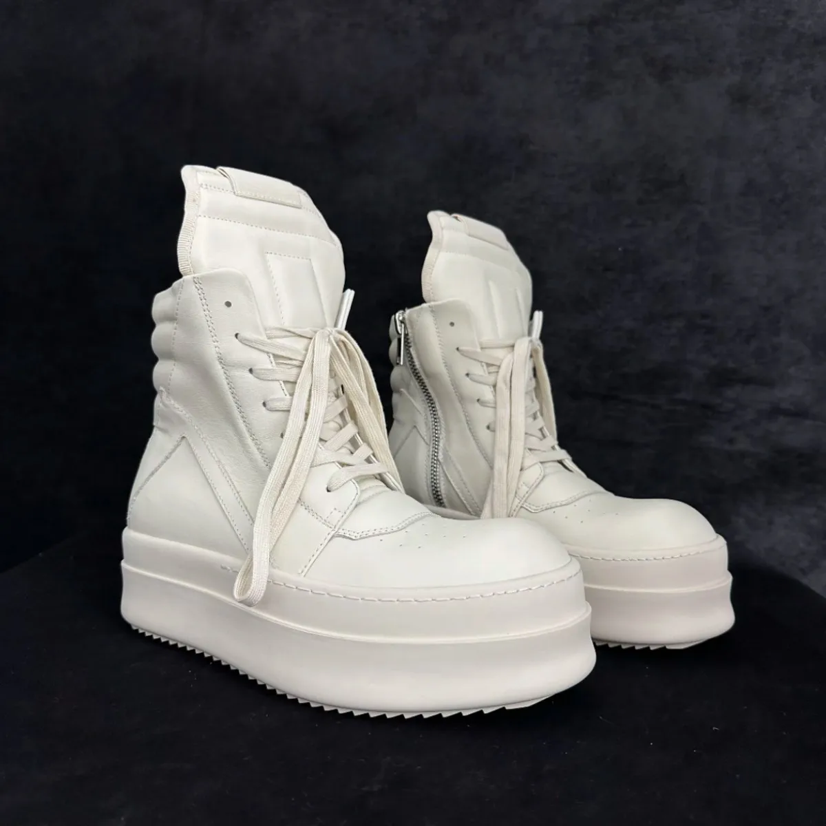 

R-o Boots Men Shoe High Top Ivory White Leather Sneaker Women Ankle Boot 6cm Thick Sole Shoes Height Increasing Zip Sneakers