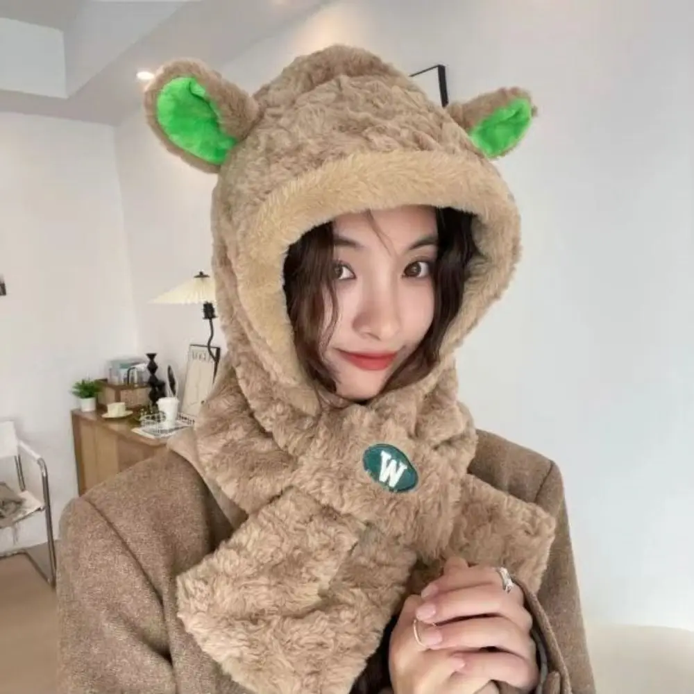 

Solid Color Plush Lamb Hat Fashion Design Korean Style Cartoon Fleece Hat Cloth Accessories Muffler Plush Hat with Scarf