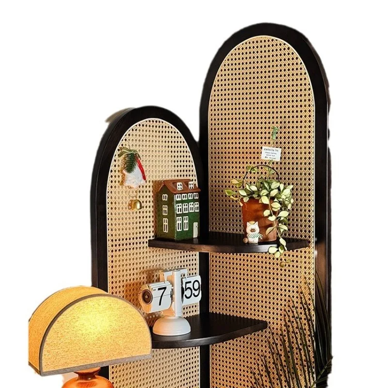

Retro entrance corner cabinet, bedside sofa, back cabinet, medieval triangular log bookshelf, rattan corner shelf