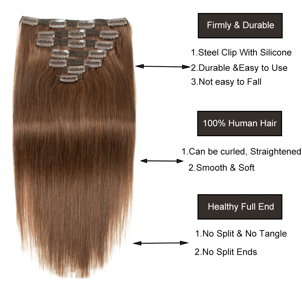 Straight Clip in Human Hair Extensions Woman Real Natural Hair Double Weft Human Hair Extension Black Brown Blonde Clip Ins 7pcs