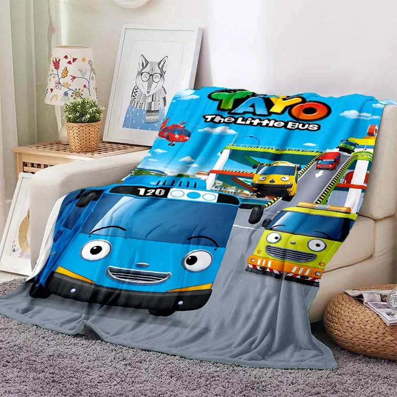 HD Cartoon T-Tayo T-The L-Little B-Bus Flannel Blanket Ultra Soft Warm Throw For Couch Bedroom Kids Room Indoor Home Decor Gift