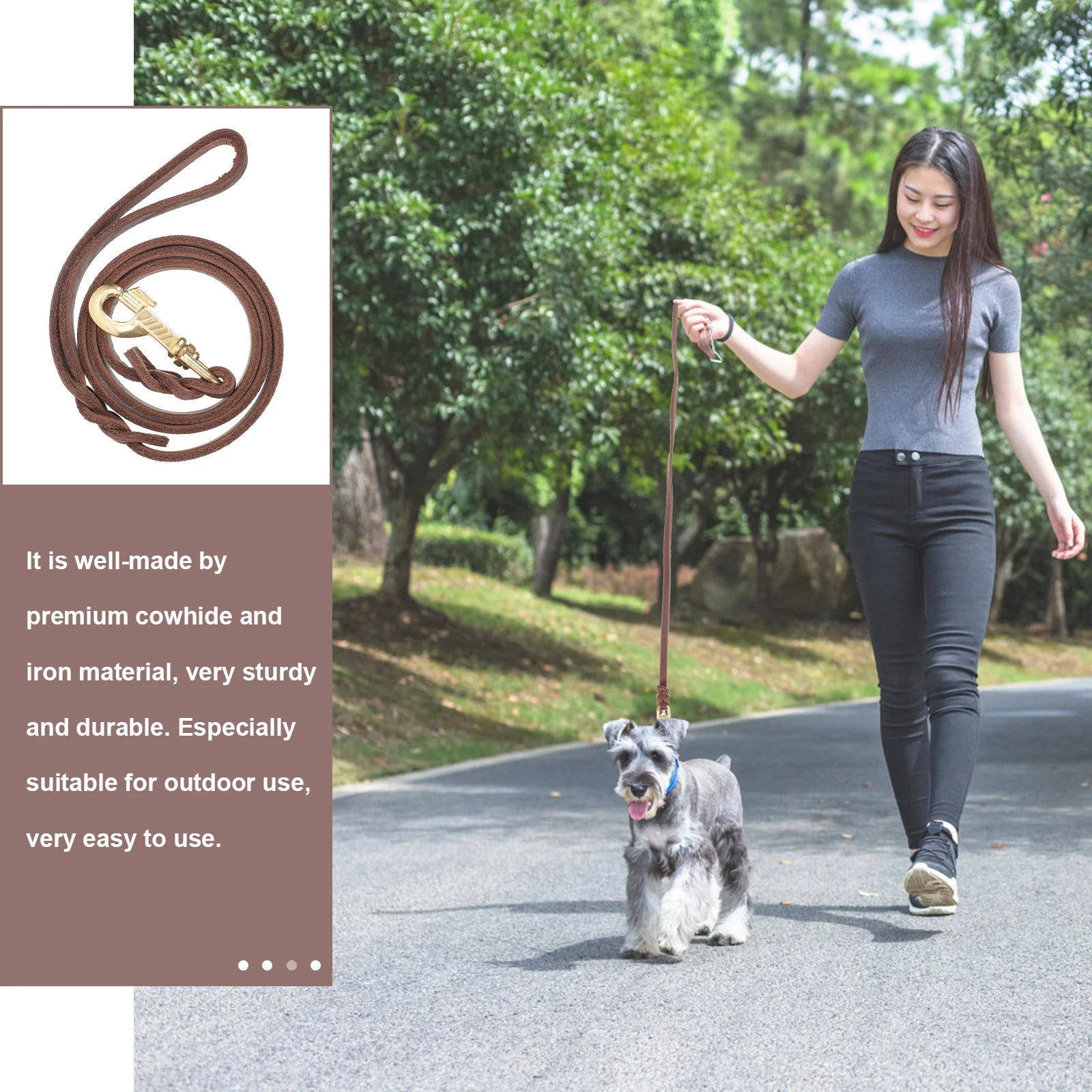 

Dog Leash Wear Resistant Buckle Design Puppy Traction Rope for Large Dogs Iron Clasp Cowhide Lightweight Portable Dog Walking
