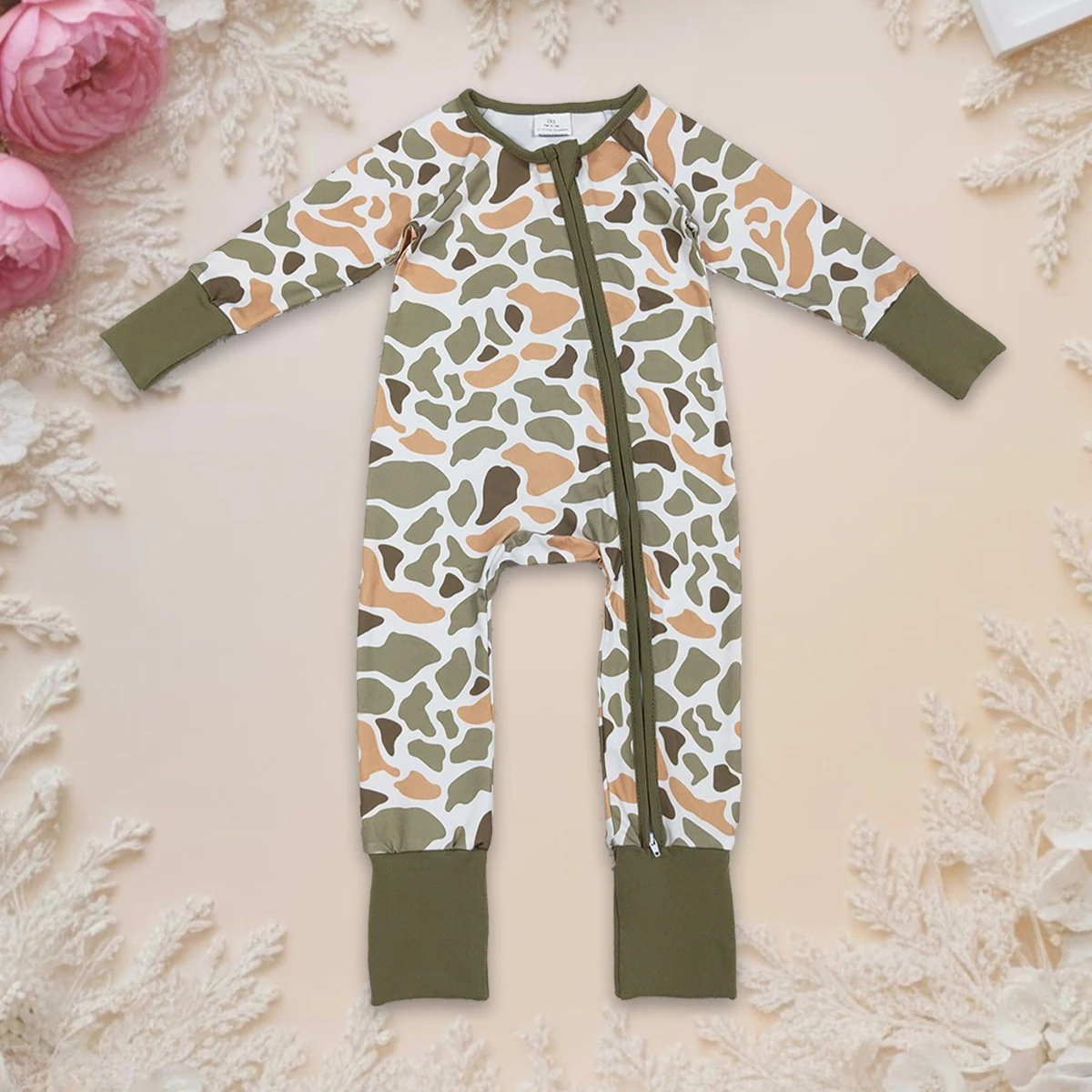 

Hot Sale Baby Infant Boys Long Sleeve Zipper Footie Rompers Bodysuit Green Yellow Camo Western Toddler Kids Jumpsuit Cute Wear