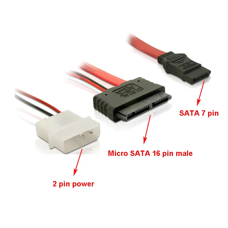 Cable Micro SATA macho + 2 pines de alimentación 5 V SATA 7 pines para disco duro SSD de 1,8 pulgadas 30 cm