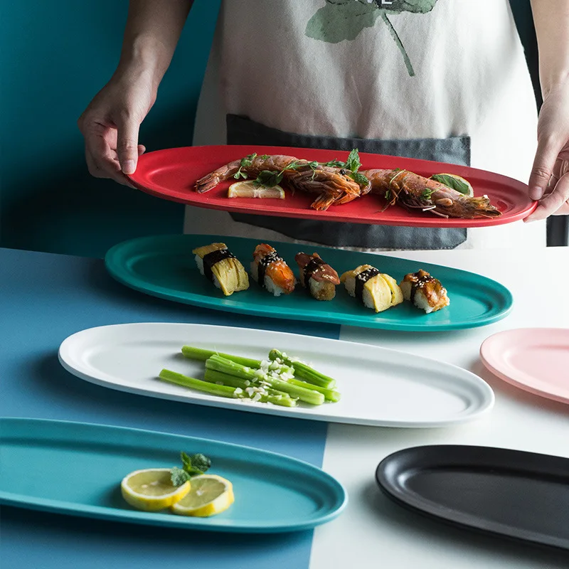 

16 Inch Long Strip Plate Household Dessert Plate Hotel Restaurant Sushi Dessert Plate Creative Ceramic Plate Dinnerware Set