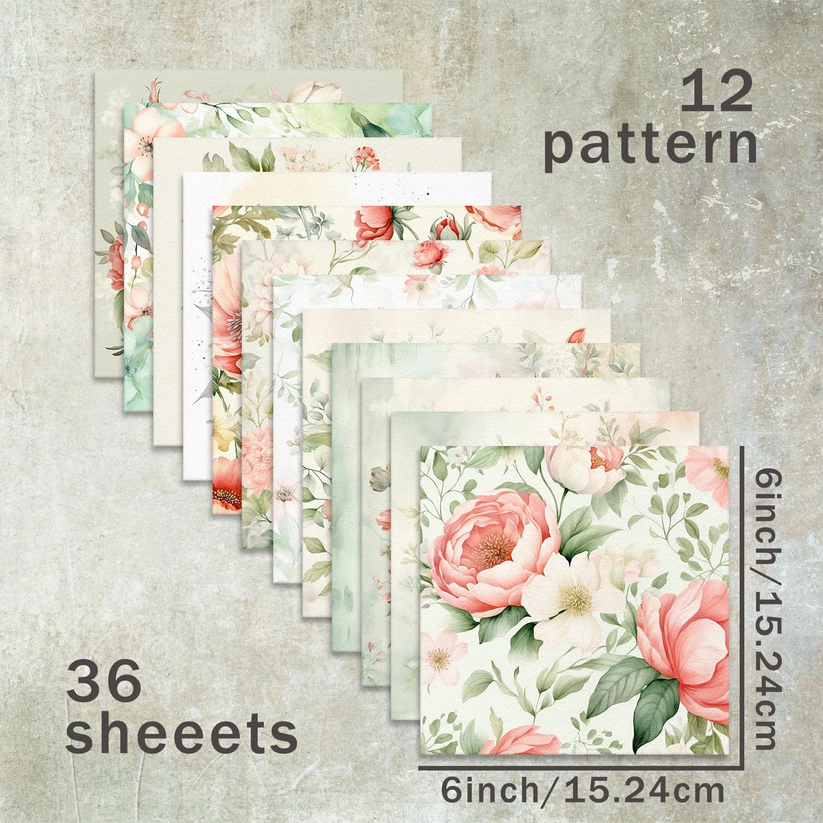 36 Sheets 6inch (Red Flower Peony Flower) Clipping Thin Paper for Bullet Diary, Junk Magazine, Greeting Card Background