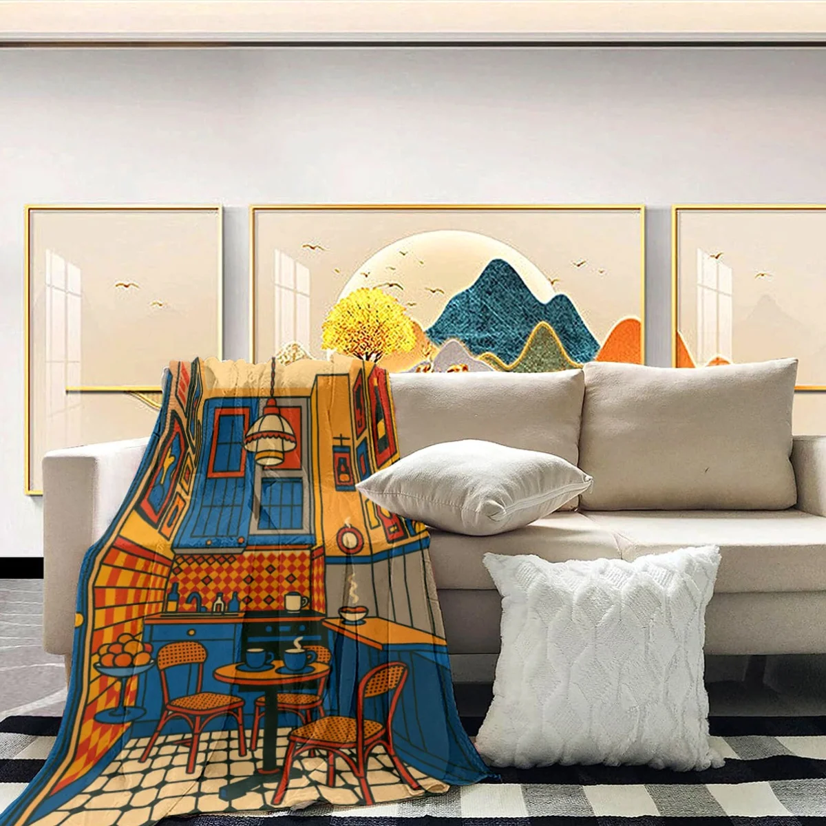 Oversized Retro Diner Kitchen Mural Tapestry Wall Hanging Decor Blanket 150x200cm Pop Art Home Accent