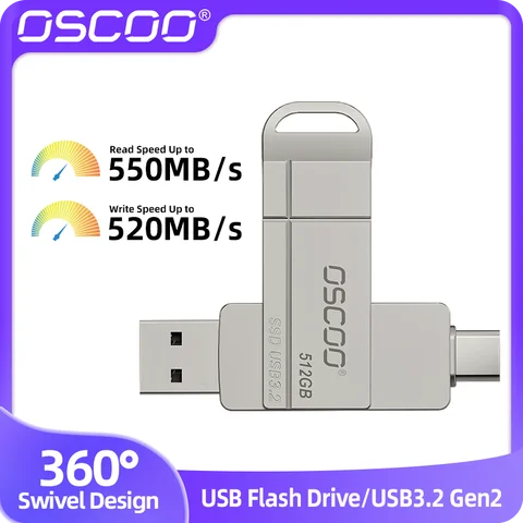 OSCOO SSD Flash Drive SU001 USB3.2 & TypeC 2-w-1 3D TLC Nand Flash Zewnętrzny dysk SSD Flash Drive Pendrive TypeC 550 MB/s Przenośny dysk SSD