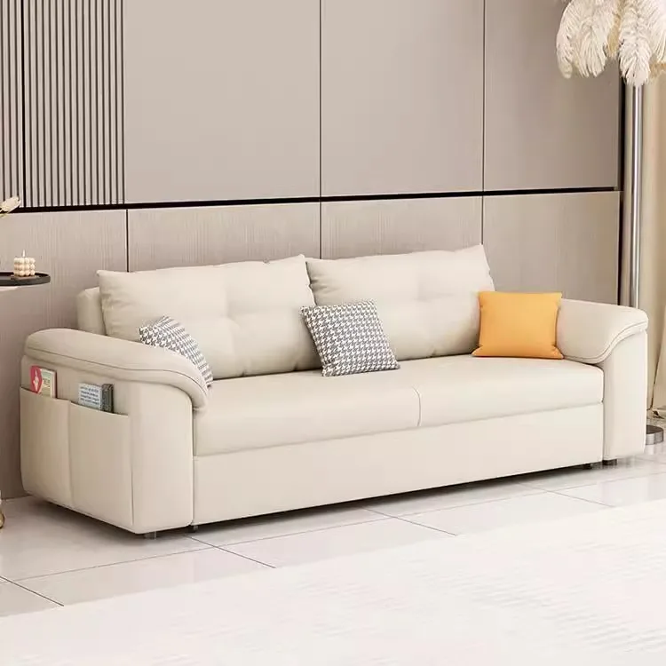 

Кожаный диван-кровать с кошачьими царапинами, маленькая квартира, кремовый ветер, многофункциональный складной, двойного назначения, двухместный, двухместный, двухместный, двухместный, f