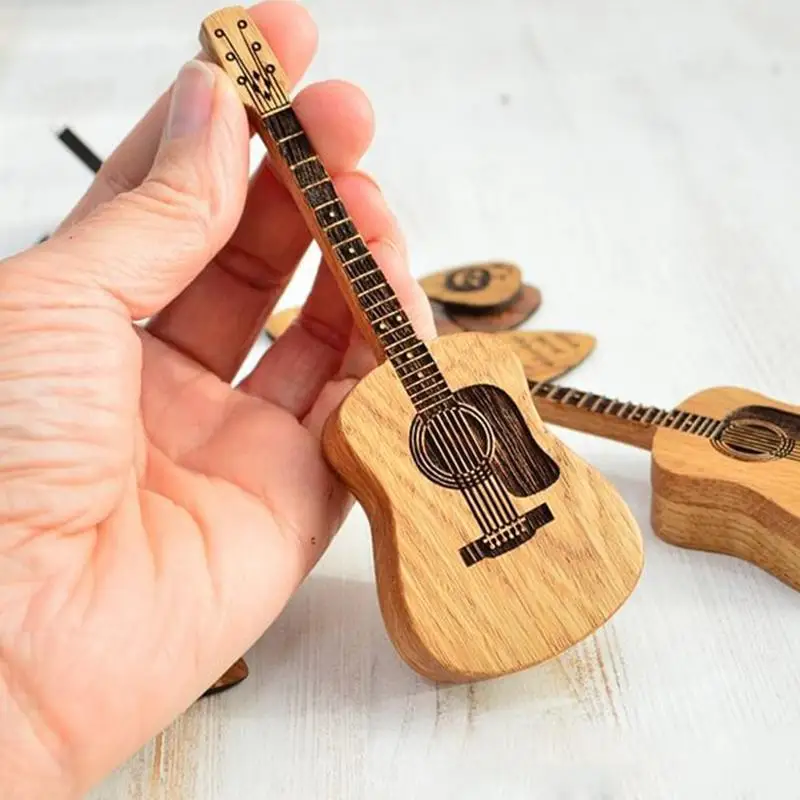 Guitar Picks For Acoustic Guitar Cool Guitar Accessories Gift Box Wooden Plectrums With Guitar Shape Storage Box For Acoustic