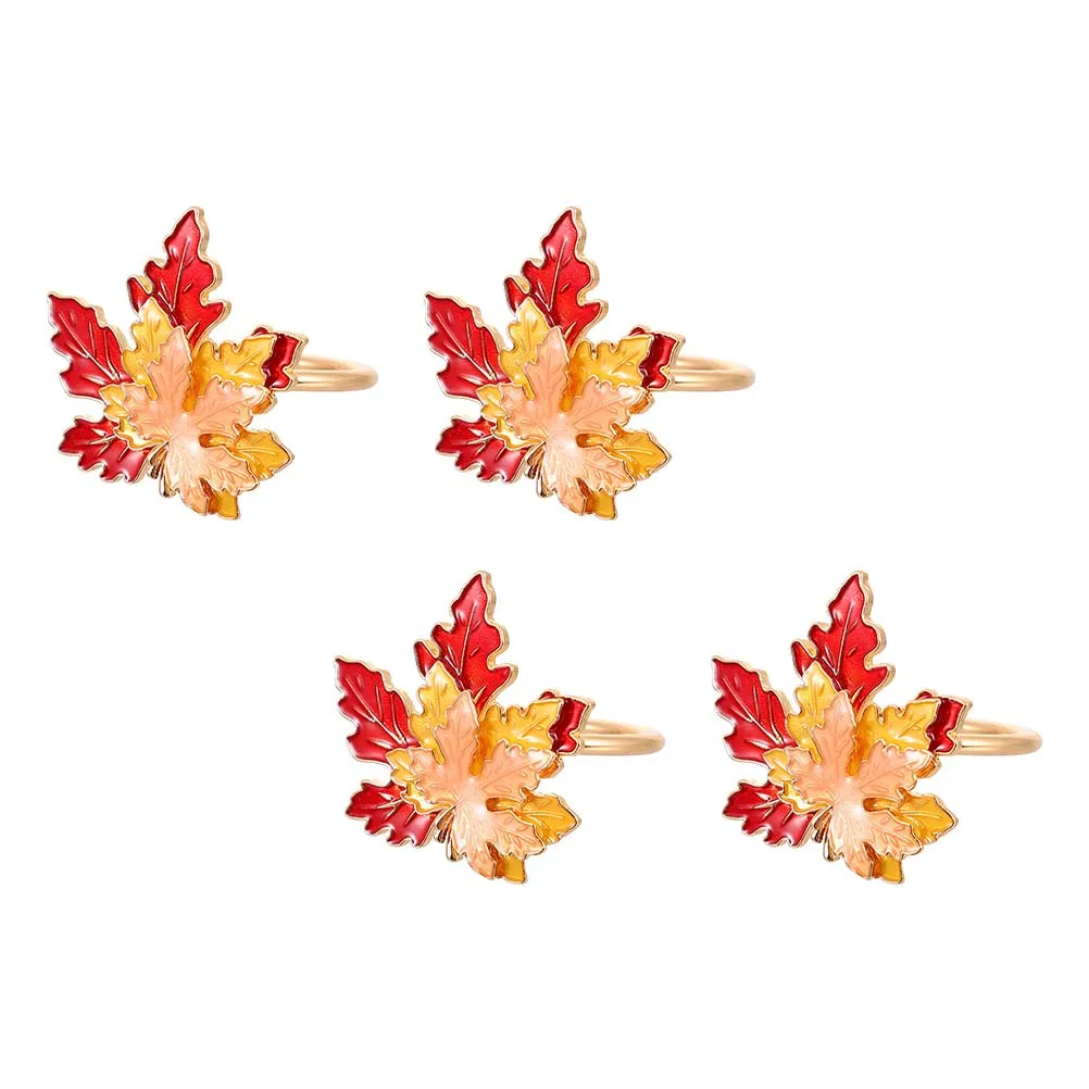 

4pcs Napkin Rings Maple Leaf Shaped Alloy Decorative Napkin Buckle For Thanksgiving Halloween Party Table Decor Festive Holder
