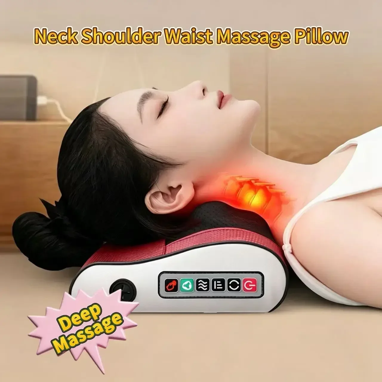 Multifunctional Neck Massage Pillow, Deep Kneading Electric Massager Relieve Neck Shoulder Waist Back Fatigue for Home Relax