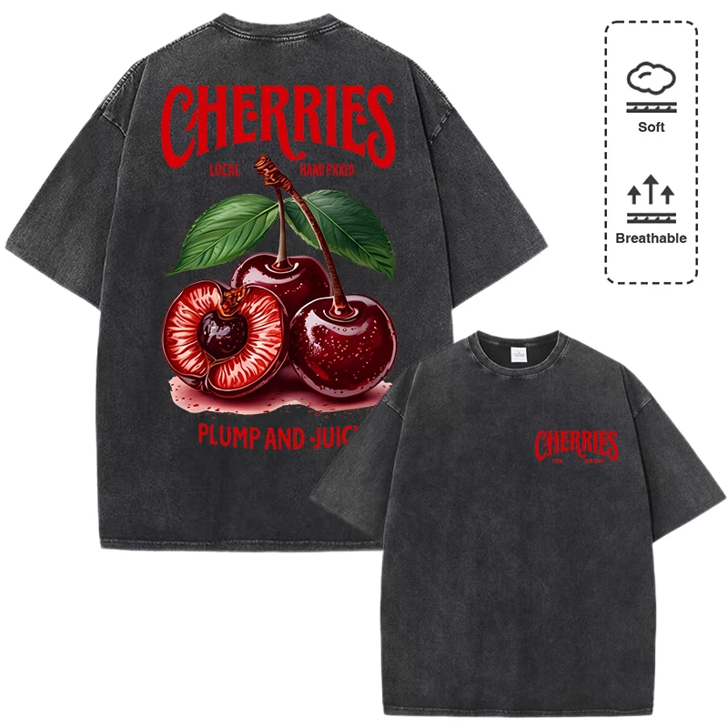 

Вишня, локальный ручной выбор, пухлые и сочные принты, потертые футболки, женская хлопковая одежда Y2K, повседневная футболка с круглым вырезом, свободный летний топ