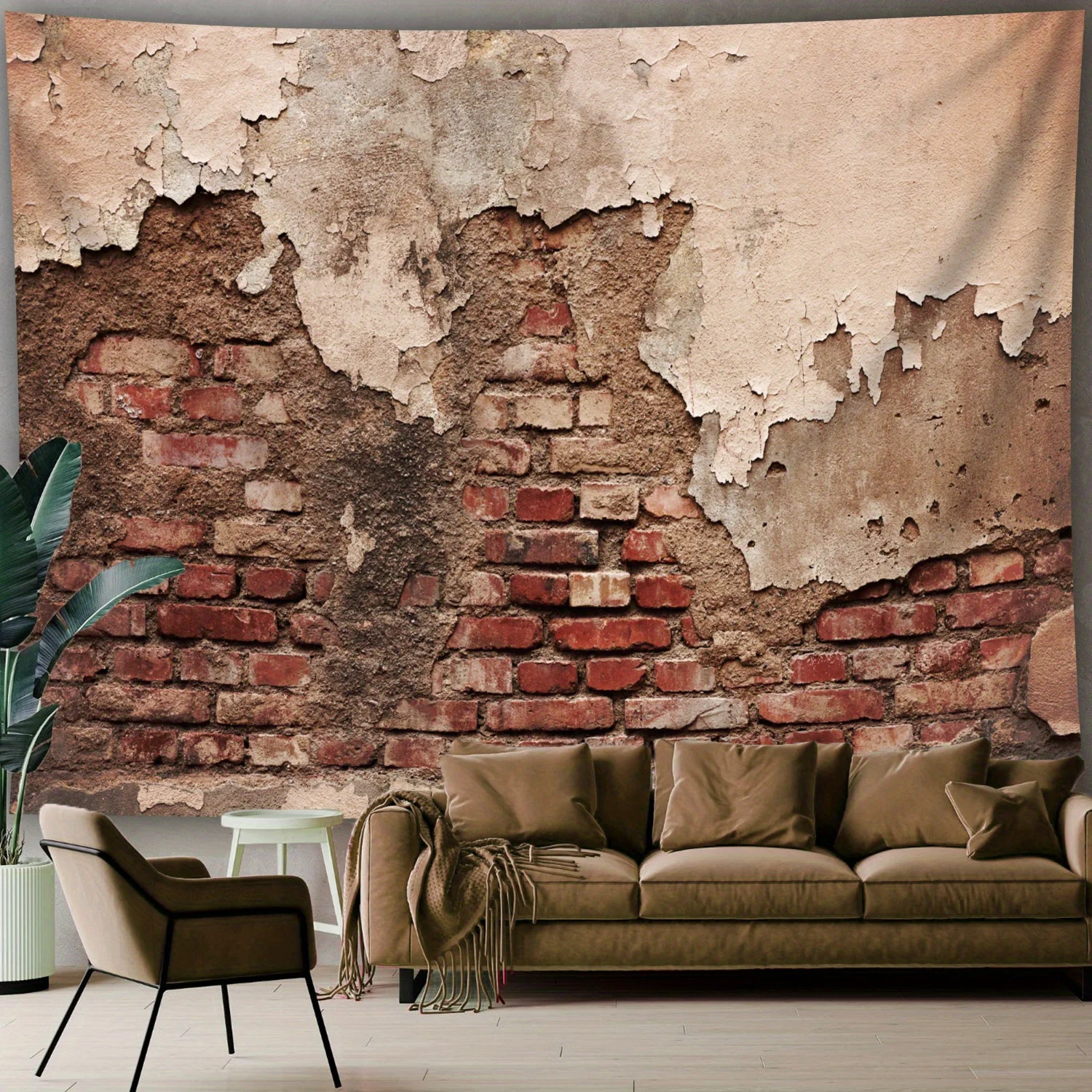 Urban Decay and Rustic Charm Wall Tapestry for Living Room Decor, Featuring a Detailed Depiction of an Aged Brick Wall with
