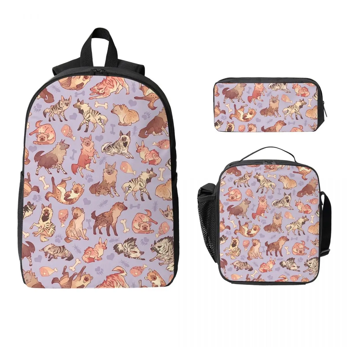 

Hyenas In Lavende Backpack Boys Girls BookBag School Bag Computer Shoulder Bags 3ps Insulated Lunch Bag Pencil Case