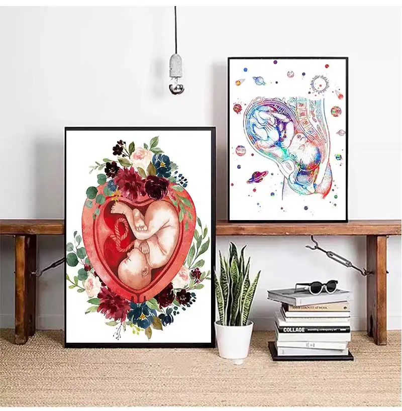 Watercolor Pregnancy Womb Canvas Wall Art Anatomy Poster Print for Midwife Baby Gift  NEW 2026