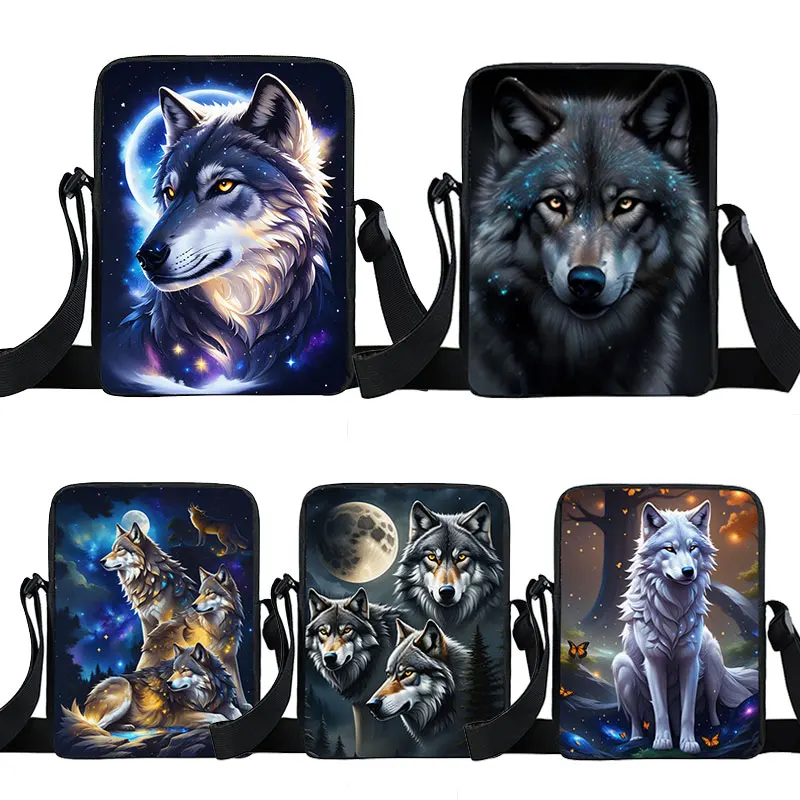 

Howling Wolf Pattern Crossbody Bags Wolf Under The Moonlight Women Shoulder Bags Student Bookbag Key Phone Holder Gift