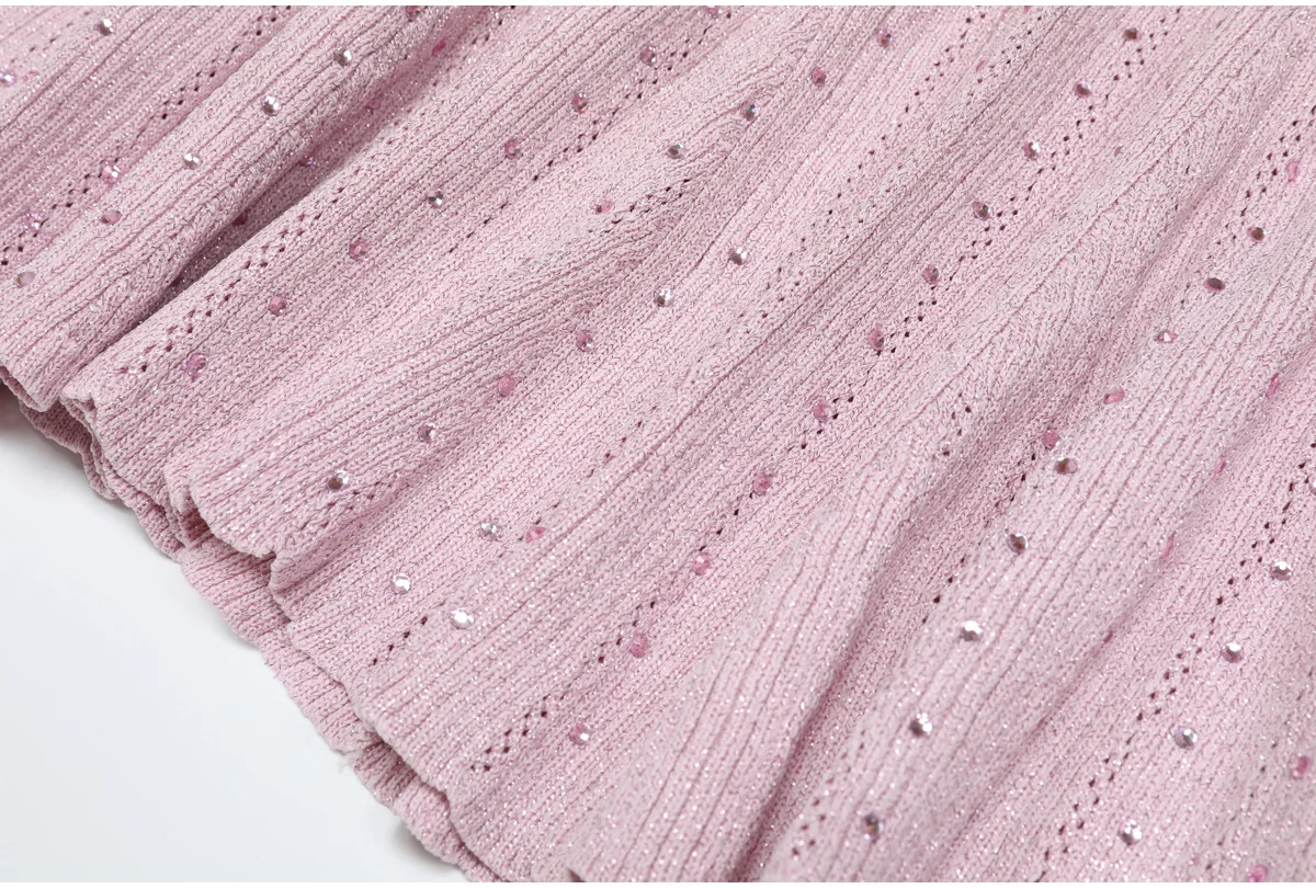2026 Pink/Black/White  Knitting Women's Tops And Skirts High End Beads Women's 2 Pieces Sets 61305 - view 6