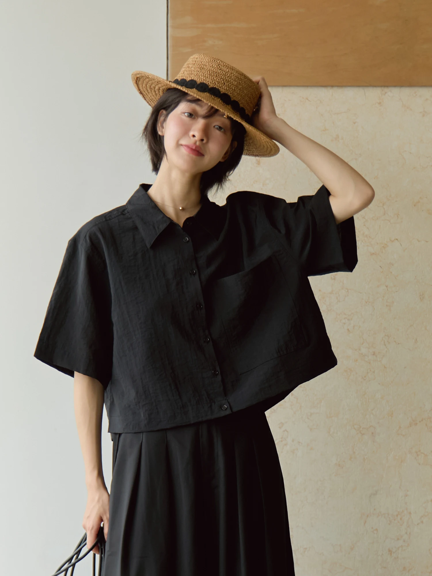 

Женская рубашка VIMIE2024 ранней осени, свободного кроя, с коротким рукавом, однотонная, из тонкой ткани, повседневная, на пуговицах