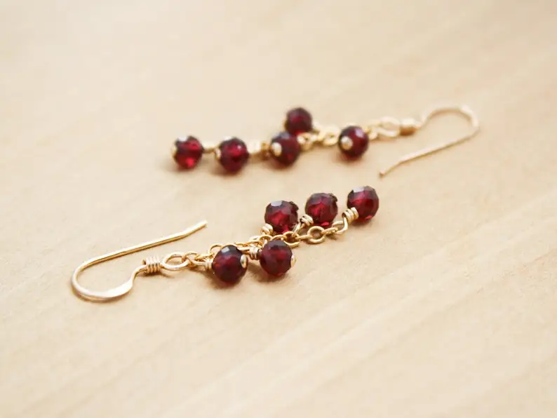 Garnet Cluster Earrings . Garnet Earrings Gold . Garnet Dangle Earrings in