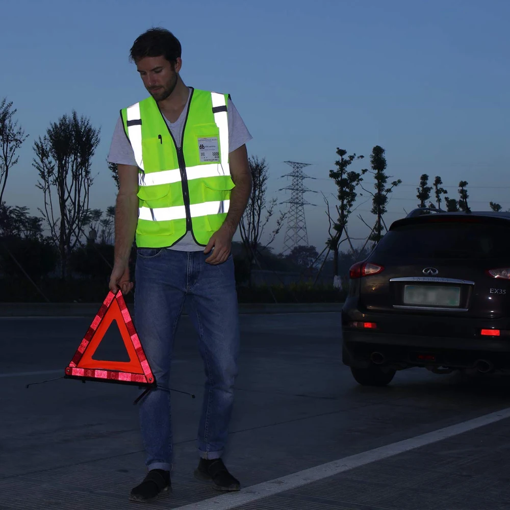 Giubbotti di sicurezza riflettenti ANSI classe 2 gilet ad alta visibilità con tasche e cerniera lavori di costruzione gilet fluorescente ad alta visibilità