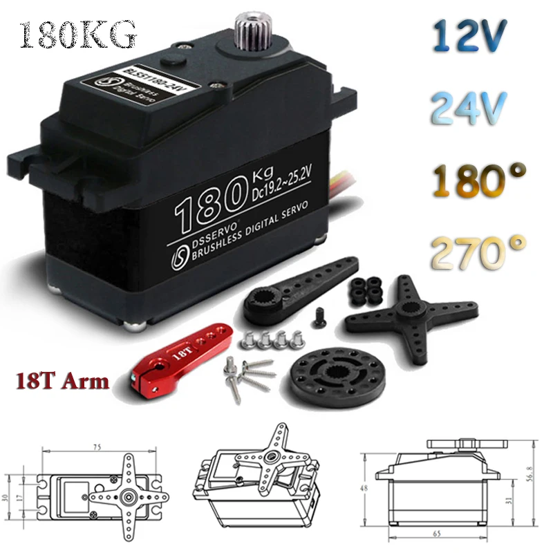 

180kg Digital Servo BLS51180 12V/24V Brushless Servo 180/270 Degree High Torque for 1/5 RC Car Redcat HPI Baja 5B SS SAVOX-0236
