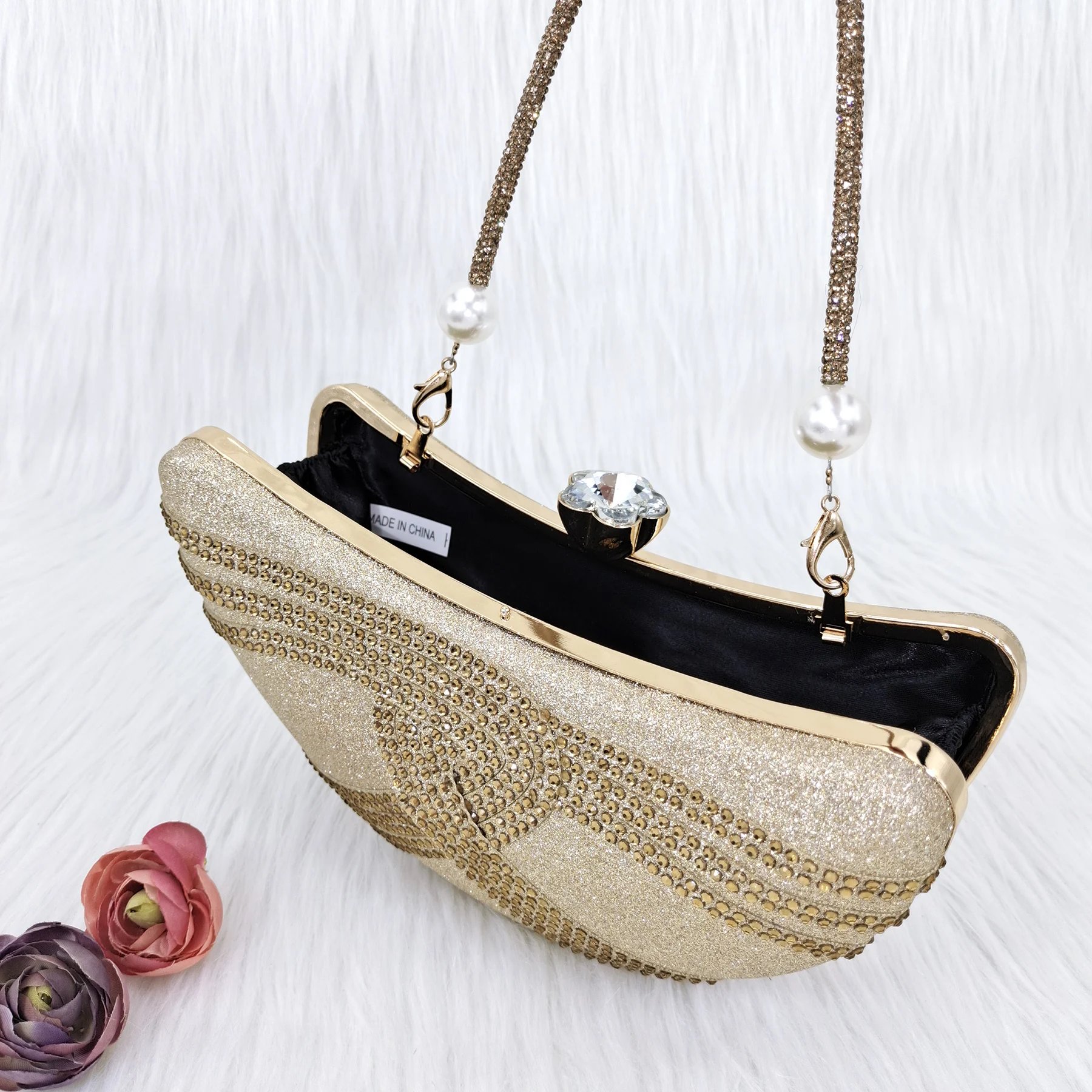 Carol Party Italian Designer Gold Elegant Women's Bag Luxury Brand Crystal Crossbody Bag Handbag Moon Wallet