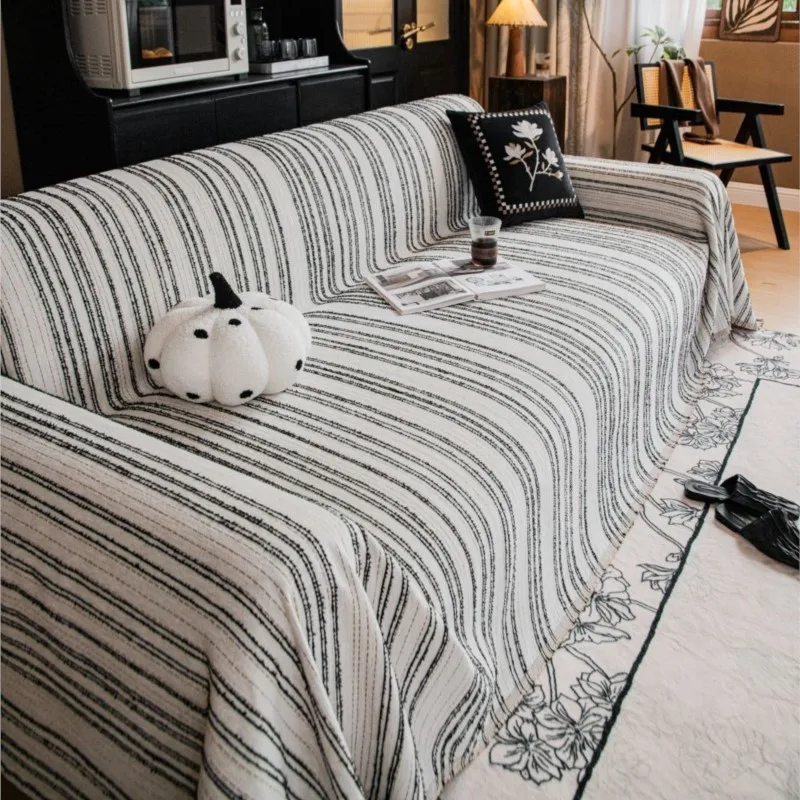 housses de canapé Funda Sofa Home Chenille Striped Sofa Mat Throw Blankets All-season Camping Picnic Blanket Cover Sofa Cover