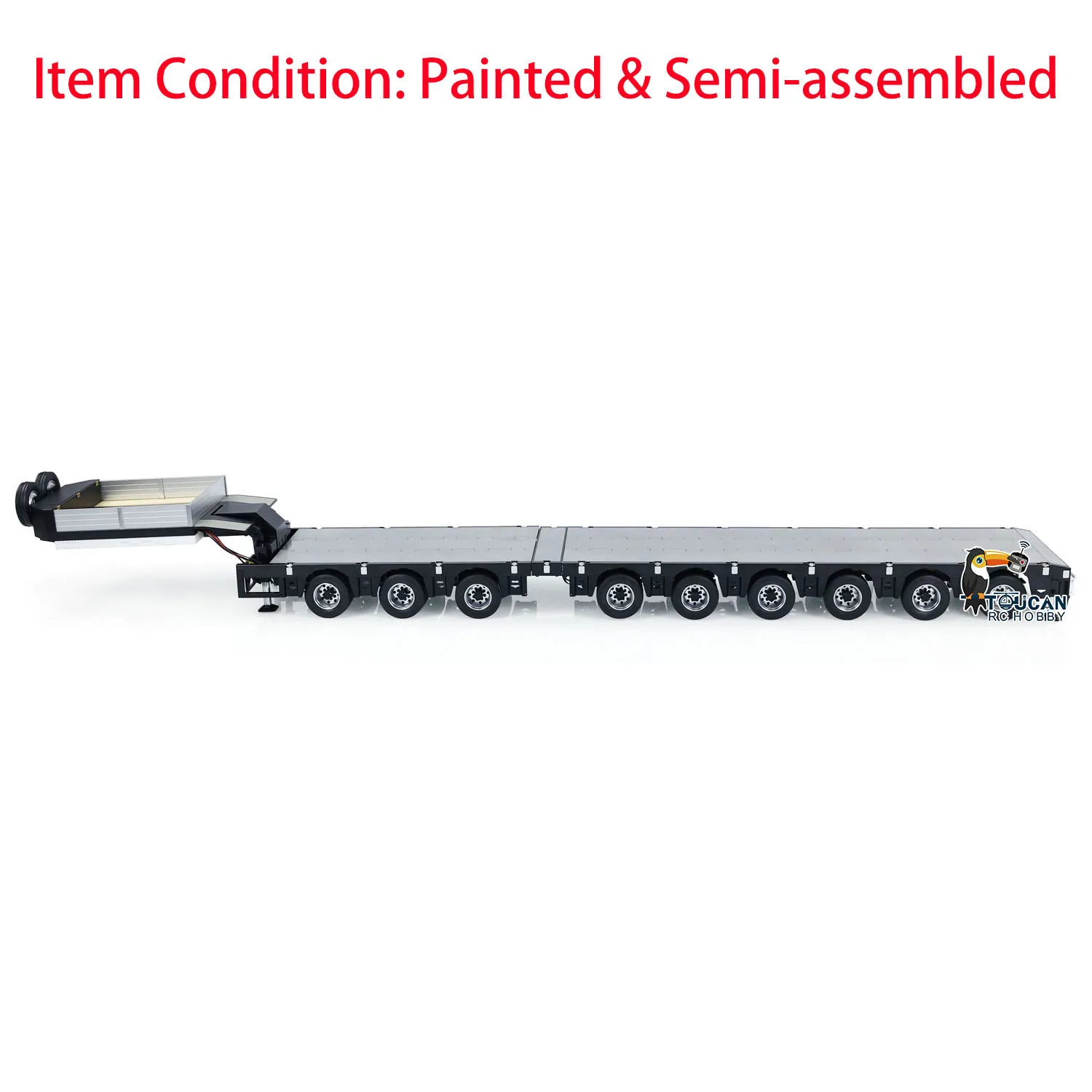 RC 9 Axles Metal Trailer Semi-assembled Extendible Trailers for 1/14 Remote Control Tractor Truck Car Models with LED Lights