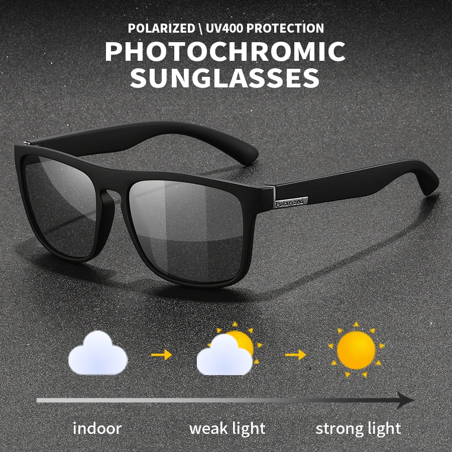 Photochrome Polarisierte Quadratische Vintage-Sonnenbrille für Männer und Frauen Angeln Radfahren Autofahren Bergsteigen Chamäleon-Sonnenbrille