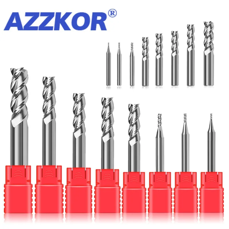 

AZZKOR Tungsten Steel Milling Cutter HRC55 3-Flute For Aluminum Endmills 1.0mm-12.0mm 11-Piece-Set CNC Machining End Mill Tools