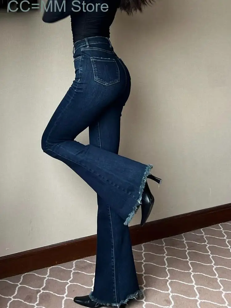 New Blue Casual Jeans Women Streetwear High Waist Vintage Skinny Flare Pants Female Washed Korean Style Sexy Denim Trousers