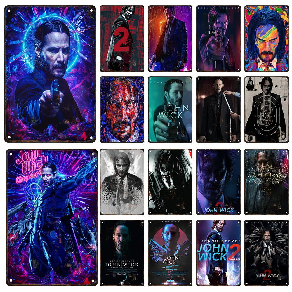 John Wick Movie Decorative Plaque Tin Metal Sign Cinema Cafe Bar Decoration Retro Poster Board Modern Home Wall Decor Aesthetic