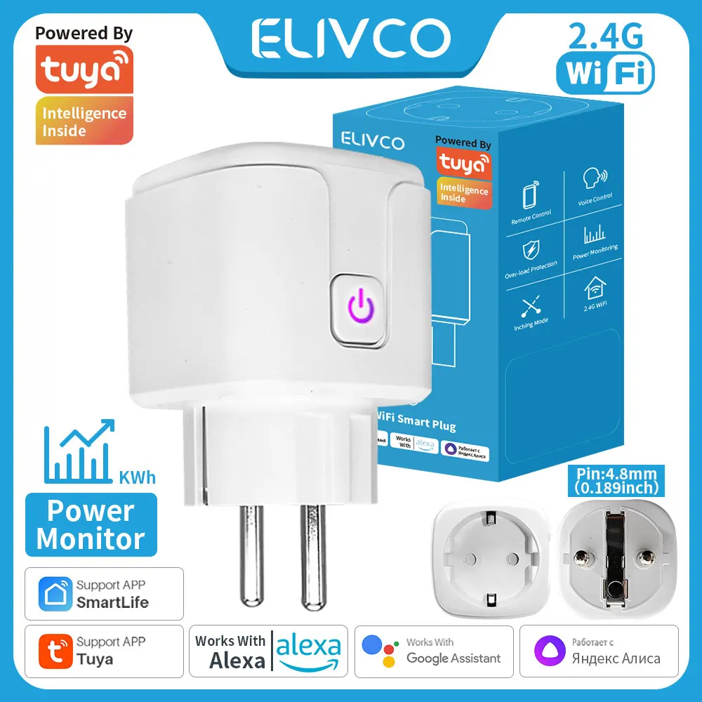 

Умная Wi-Fi розетка Tuya 16A стандарта ЕС с функцией мониторинга заряда батареи и таймером, управление через приложение