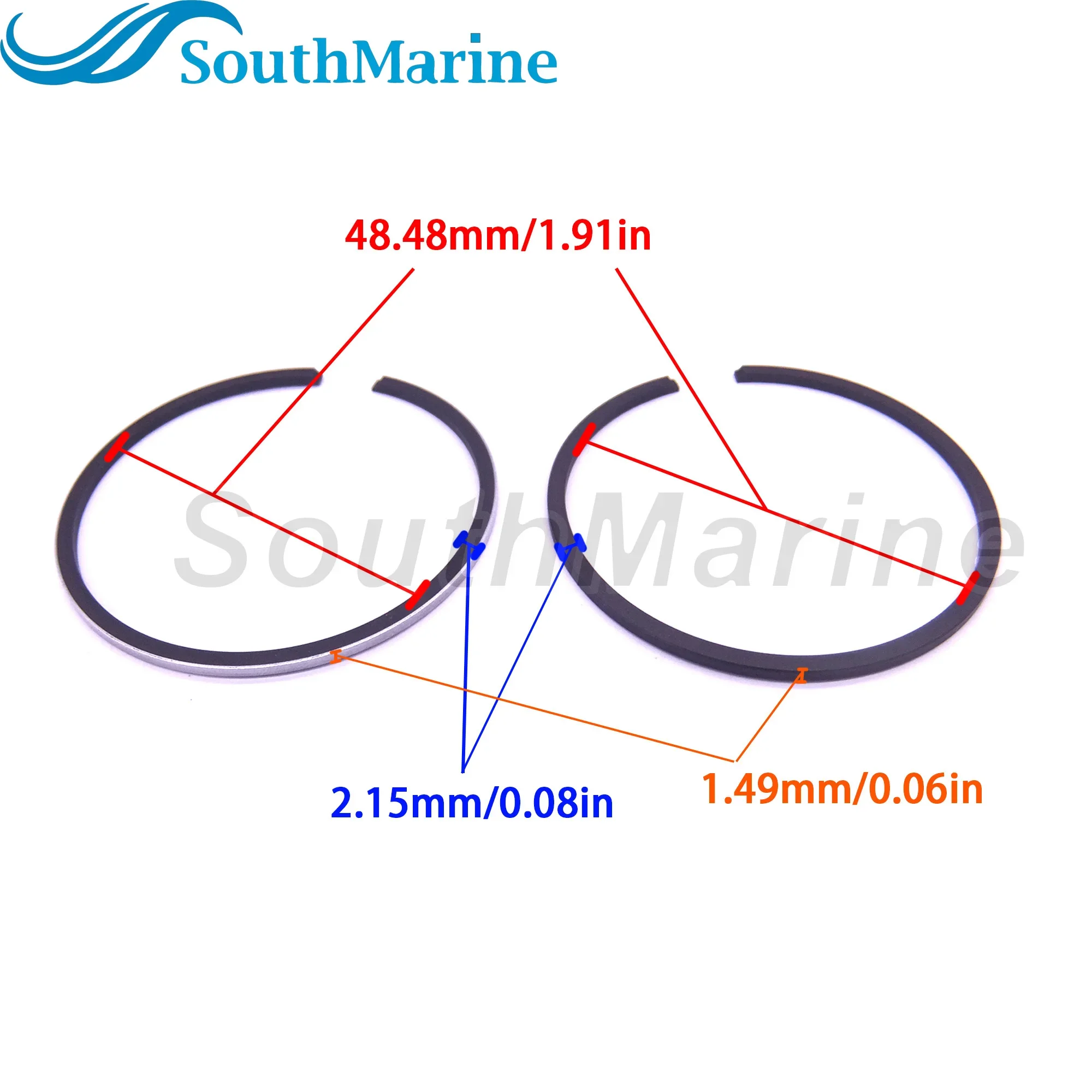 محرك القارب 39-803678A3 39-8M0080355 مجموعة حلقات المكبس STD لـ Mercury Mariner 6HP 8HP 9.8HP، 50 مم #3