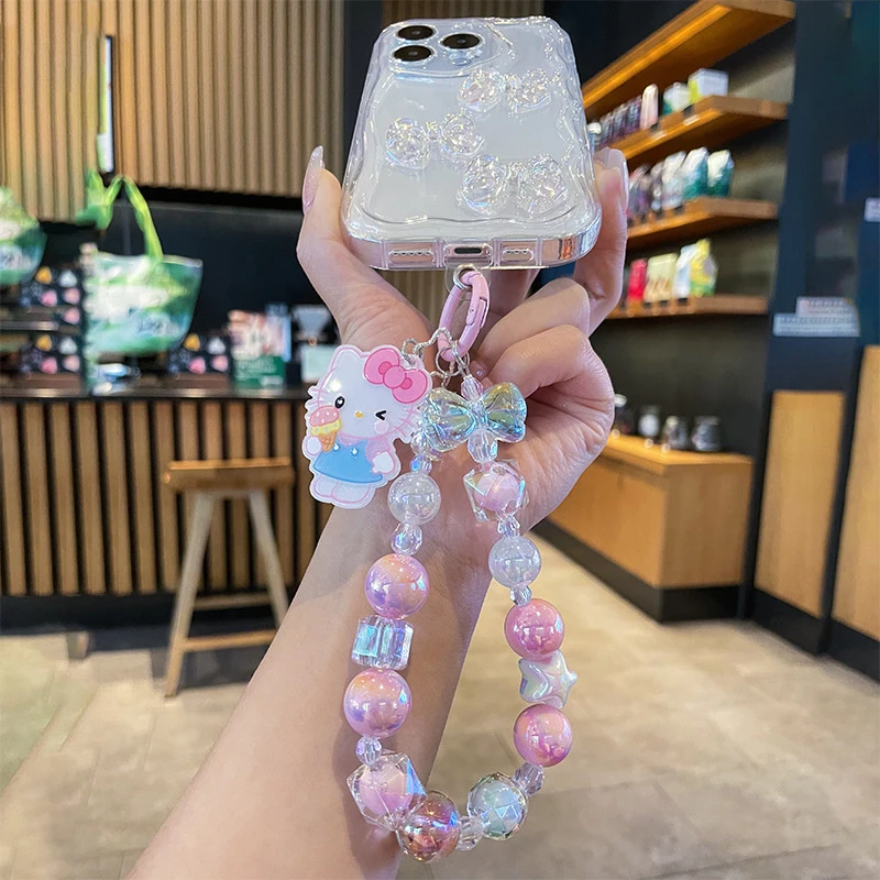 Sanrio dos desenhos animados de cristal telefone móvel pendurado corrente caso chaveiro cordão unisex adequado para iphone huawei xiaomi honra