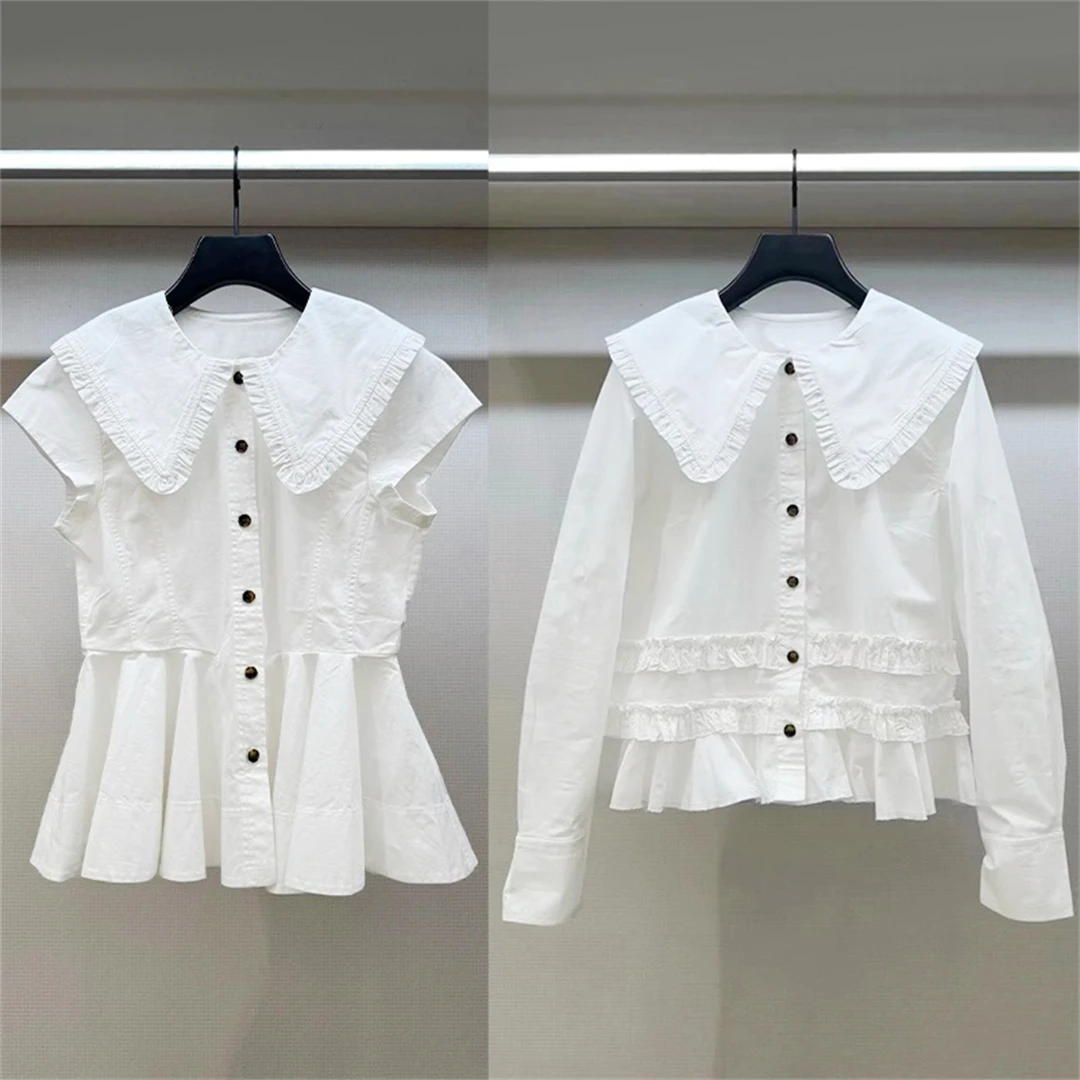 

Elegant Sweet Style Cotton Long Sleeve White Shirt Spring 2026 Girl's Fashion Breathable Moisture Wicking Regular Fit Button up