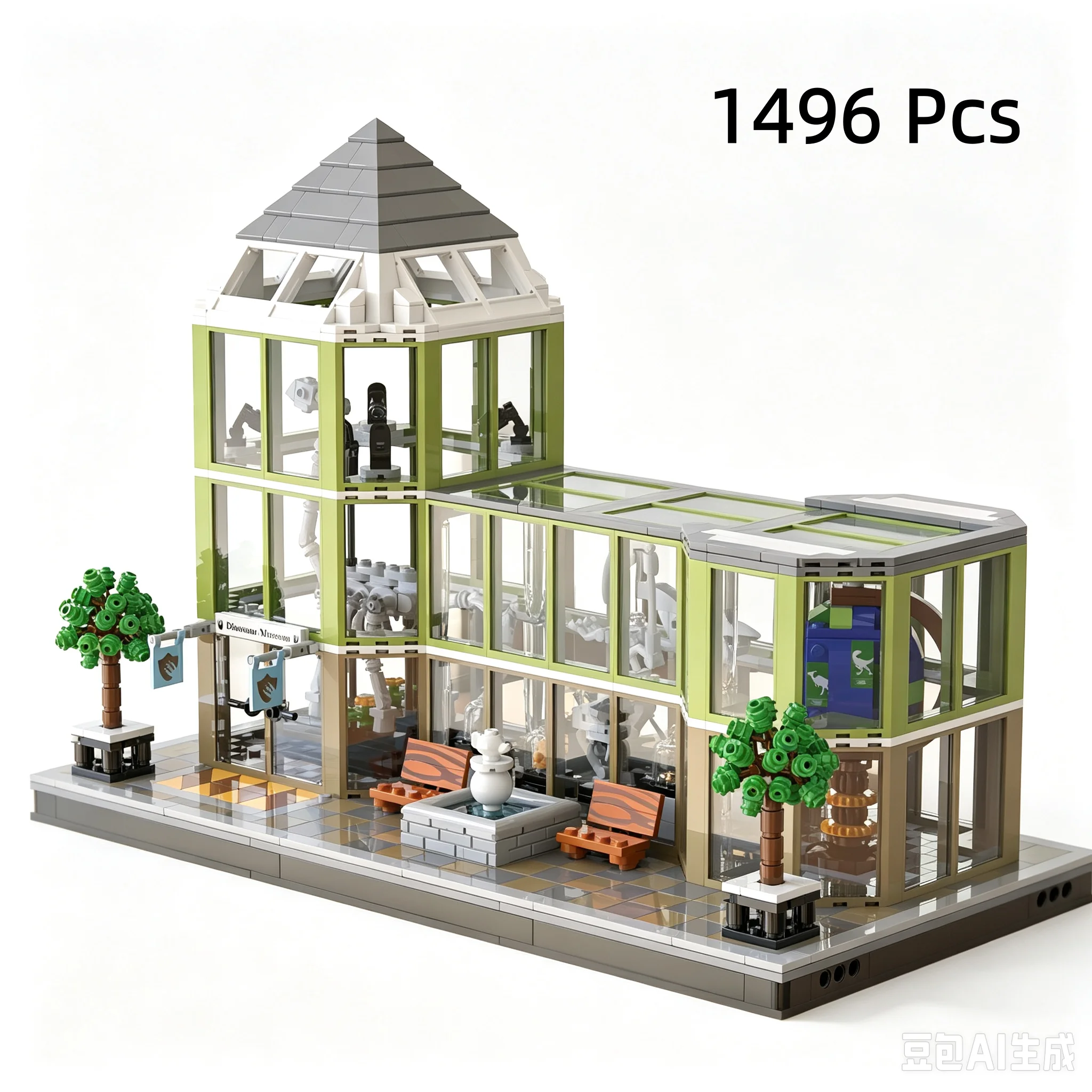 66128 Dinosaur Fossil Museum Building Blocks City Street View Model Glass Exhibition Hall Desktop Display DIY Assembly Bricks