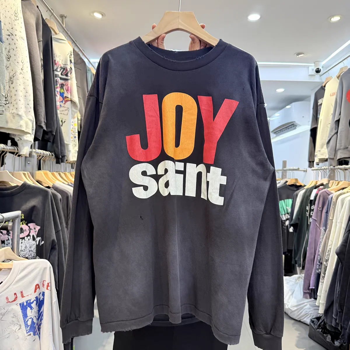2025fw Long Sleeves SAINT Colorful Letter Tear Printing T Shirt Men Women Best Quality Tee Tops T-Shirts