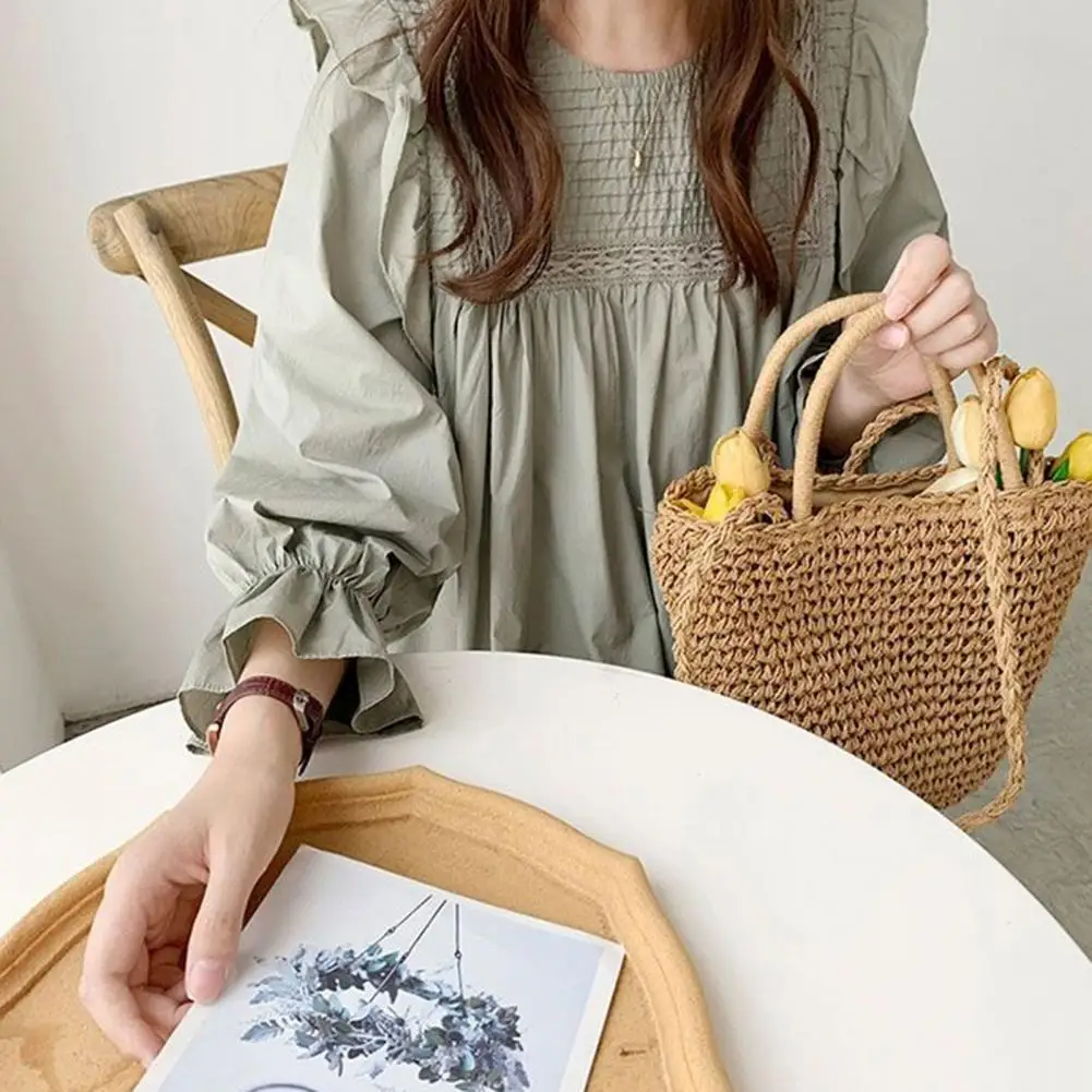 Top elegante con volantes para mujer, Blusa de manga farol, Jersey holgado, camisa de Color sólido, opción de uso elegante