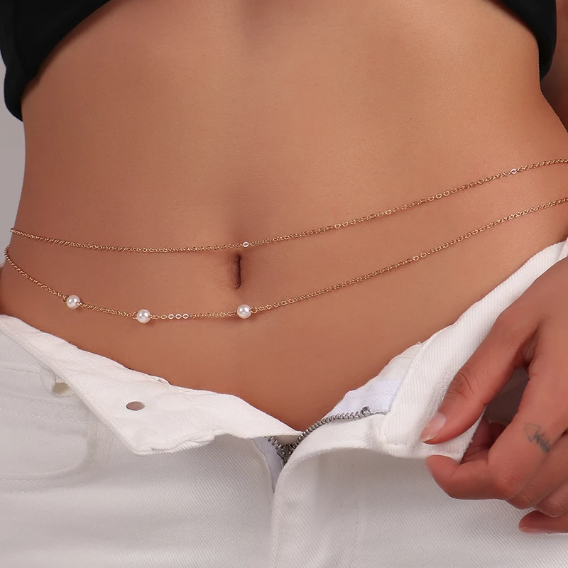 Aihua Goldfarbene Perlen-Taillenkette Bauchkette Sommer Strand Sexy Körperschmuck für Frauen Mädchen Party-Schmuck – Detail 3