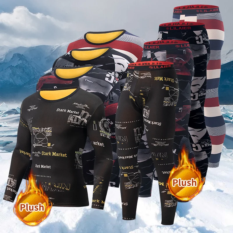 

2-piece Set Of Men's Autumn And Winter Warm Underwear With Added Fleece And Thick Insulation Sports And Leisure Trendy Clothing