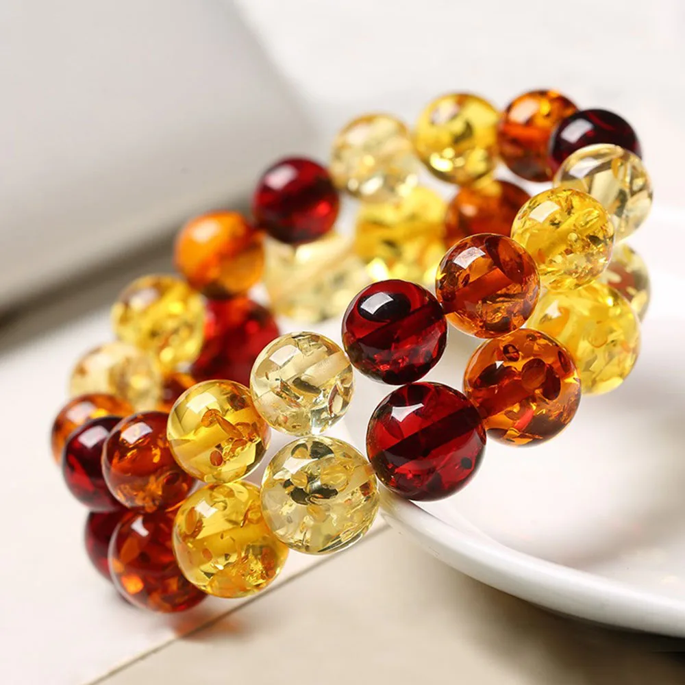 Baltic Amber Single Ring Bracelet Raw Mineral Beeswax Amber Multi Treasure Round Bead Accompanying Bracelet