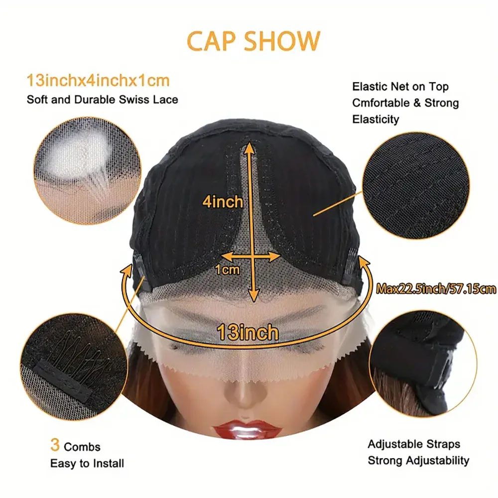 Destaque Peruca Dianteira Do Laço, Cabelo Humano, Onda Profunda, Frontal, Pré-Arrastado, 200% Densidade, 4 27, 5x5 13x4