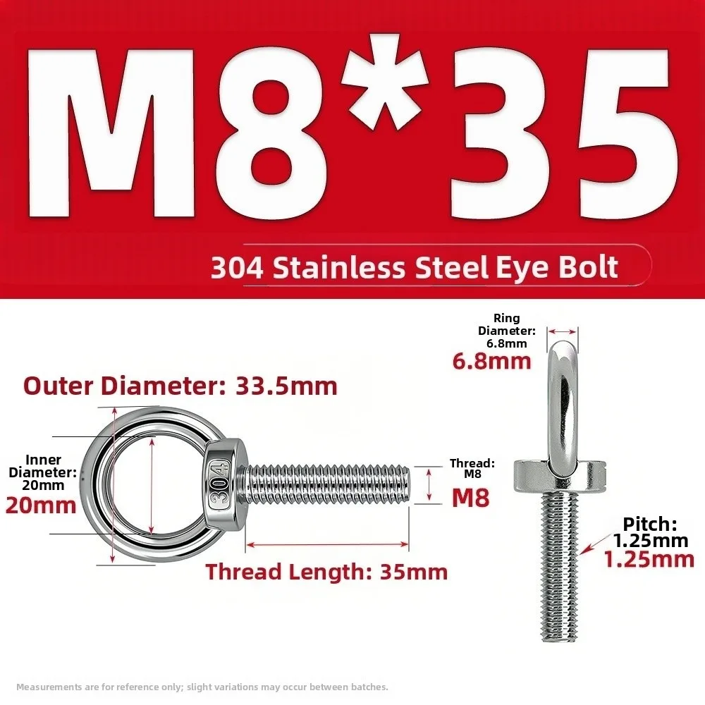 304 Stainless Steel Eye Bolts Heavy-Duty Hand-twisting O-Ring Extended Bolts Rust Prevention M8 15-150mm Lifting Bolts Eyelets