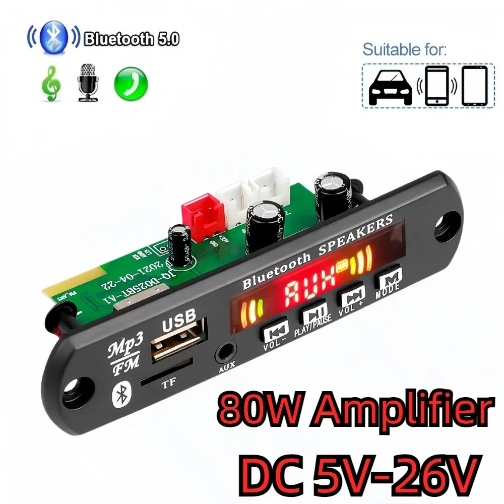 

DC 12 В 18 в 80 Вт усилитель MP3 декодер плата Bluetooth 5,0 Автомобильный MP3-плеер USB записывающий модуль FM AUX радио для динамика громкой связи