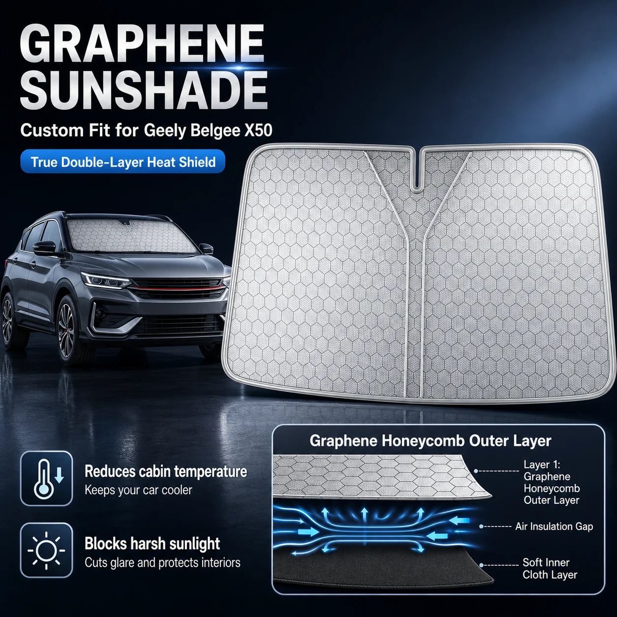 For Geely Belgee X50 Graphene Windshield Sunshade Custom Fit Car Sunshade UV Sun Protection Car Interior Accessories